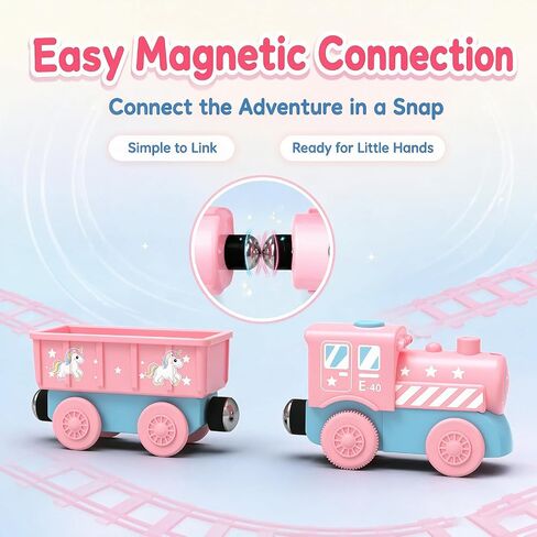 Toy Battery Operated Train Set for Wooden Tracks, Magnetic Trains Toys with Carriage, Pink Unicorn Motorized Train Electric Cars Compatible with Thomas, Brio, Chuggington in Kuwait
