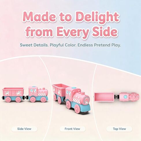 Toy Battery Operated Train Set for Wooden Tracks, Magnetic Trains Toys with Carriage, Pink Unicorn Motorized Train Electric Cars Compatible with Thomas, Brio, Chuggington in Kuwait