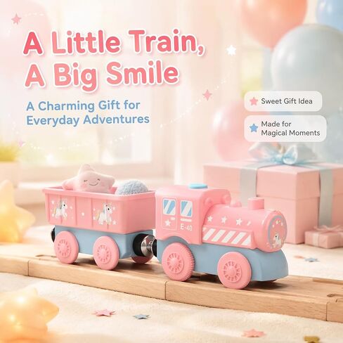 Toy Battery Operated Train Set for Wooden Tracks, Magnetic Trains Toys with Carriage, Pink Unicorn Motorized Train Electric Cars Compatible with Thomas, Brio, Chuggington in Kuwait