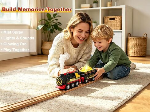 Steam Train for Wooden Tracks – Battery Operated Train Set with Realistic Smoke, Lights & Sound, Motorized Toy Trains Compatible with Thomas & Friends, Brio, for Kids Ages 3-8 in Kuwait