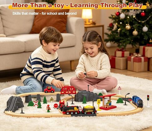 Steam Train for Wooden Tracks – Battery Operated Train Set with Realistic Smoke, Lights & Sound, Motorized Toy Trains Compatible with Thomas & Friends, Brio, for Kids Ages 3-8 in Kuwait