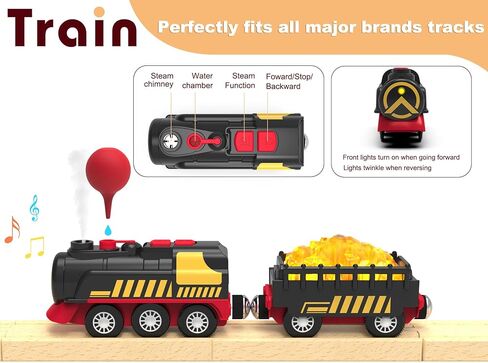 Steam Train for Wooden Tracks – Battery Operated Train Set with Realistic Smoke, Lights & Sound, Motorized Toy Trains Compatible with Thomas & Friends, Brio, for Kids Ages 3-8 in Kuwait