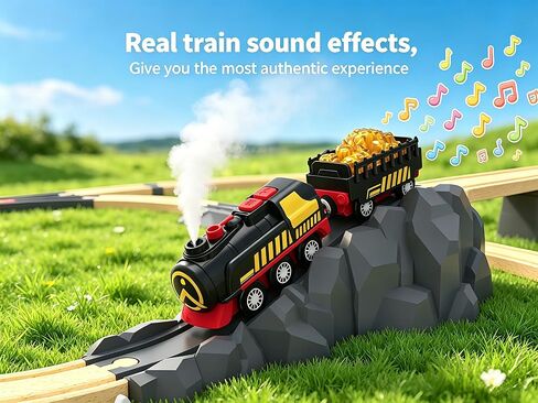 Steam Train for Wooden Tracks – Battery Operated Train Set with Realistic Smoke, Lights & Sound, Motorized Toy Trains Compatible with Thomas & Friends, Brio, for Kids Ages 3-8 in Kuwait