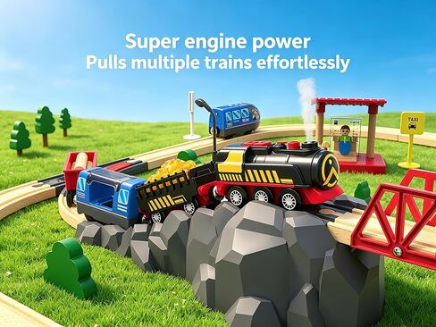 Steam Train for Wooden Tracks – Battery Operated Train Set with Realistic Smoke, Lights & Sound, Motorized Toy Trains Compatible with Thomas & Friends, Brio, for Kids Ages 3-8 in Kuwait