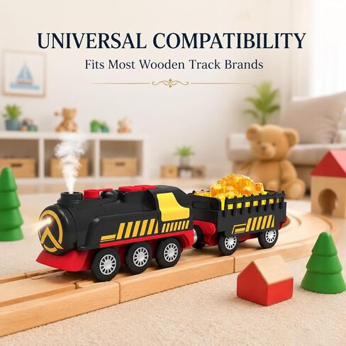 Steam Train for Wooden Tracks – Battery Operated Train Set with Realistic Smoke, Lights & Sound, Motorized Toy Trains Compatible with Thomas & Friends, Brio, for Kids Ages 3-8 in Kuwait