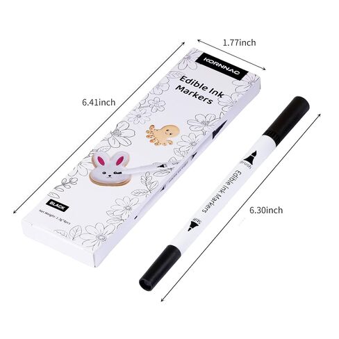KORNNAC 4 pcs Black Edible Marker Pen Set | Fine Tip for Food Coloring, Frosting & Icing | 4 Pack of Black Food Safe Drawing & Paint Pens | paint pen in Saudi Arabia