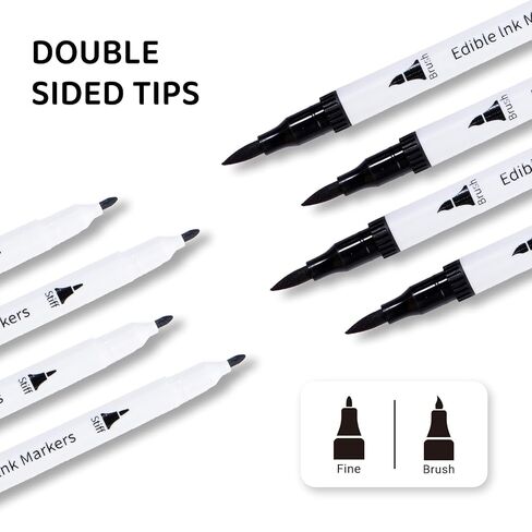 KORNNAC 4 pcs Black Edible Marker Pen Set | Fine Tip for Food Coloring, Frosting & Icing | 4 Pack of Black Food Safe Drawing & Paint Pens | paint pen in Saudi Arabia