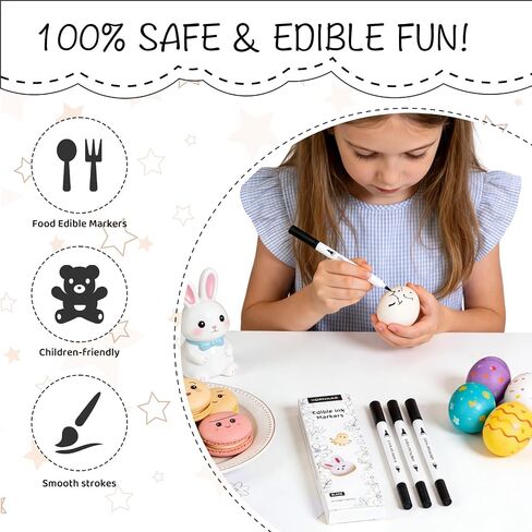 KORNNAC 4 pcs Black Edible Marker Pen Set | Fine Tip for Food Coloring, Frosting & Icing | 4 Pack of Black Food Safe Drawing & Paint Pens | paint pen in Saudi Arabia