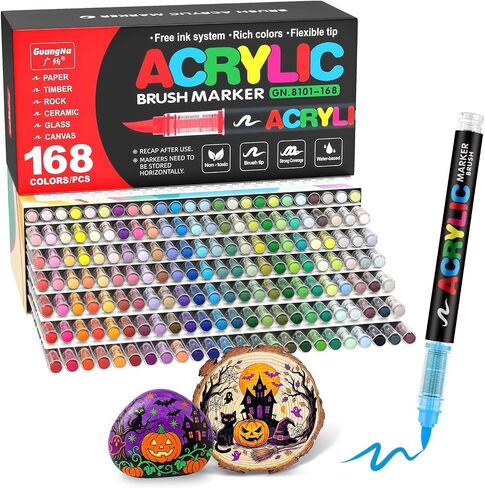 Guangna 240 Acrylic Paint Markers, Brush Tip Acrylic Paint Pens, Quick-Drying Waterproof Ink, for Rock Painting Plastic Wood Canvas Glass Ceramic Metal Art Crafts Supplies Gift in Kuwait