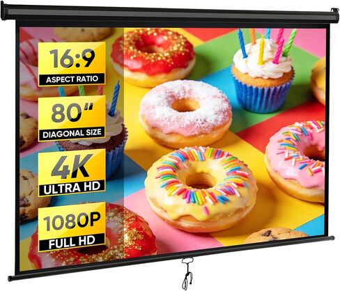 ZENY Portable Projector Screen Manual Pull Down 120 Inch 1:1 Hanging Projection Screen 4K Indoor Outdoor Movies Screen for Home Theater Office Video Game in Kuwait