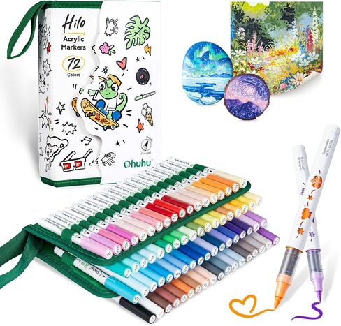 Ohuhu Acrylic Paint Markers Brush Tip 72 Colors Smooth Blending - Hilo in Saudi Arabia