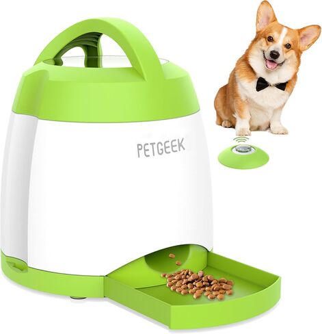 PETGEEK Automatic Dog Treat Dispenser, Interactive Pet Toy Food Dispensing for IQ Training, Dog Food Dispenser with Button Remote Push, Dual Power Supply for Indoor Outdoor Use, Blue in Saudi Arabia