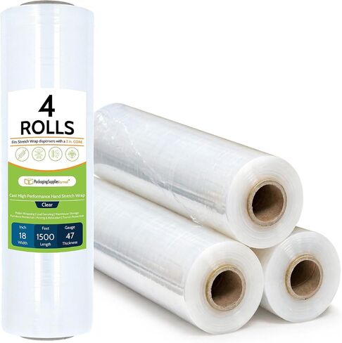 PSBM High Performance Pallet Stretch Wrap, 4 Pack Plastic Moving Wrap in 12 Inch x 1500 Feet, 47 Gauge, Clear Packing wrap for Moving, Ideal for Furniture Wrapping for Moving Purposes in Saudi Arabia