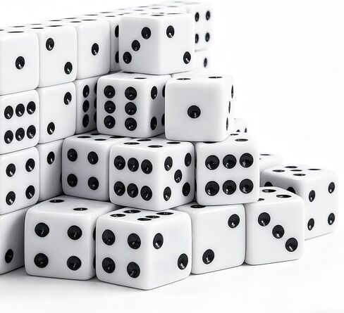 Standard Dice, 16mm Bulk White Opaque Black Pips Six Sided Dice Set, for Rolling, Group Event, Board Games, Classroom Math (25pcs) in Kuwait