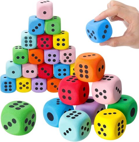 Halloscume 24 Pcs 1.5 Inch Jumbo Foam Dice Colorful Soft EVA, Round, Round in Kuwait