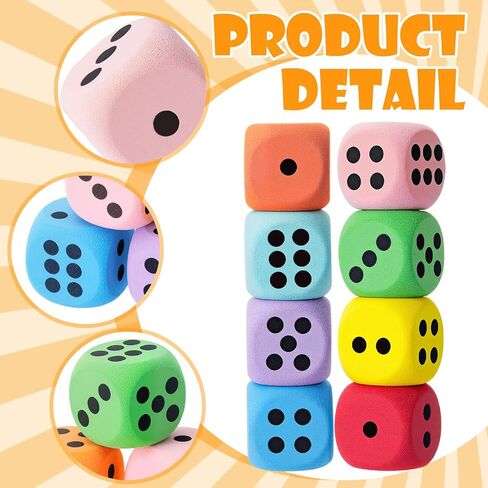Halloscume 24 Pcs 1.5 Inch Jumbo Foam Dice Colorful Soft EVA, Round, Round in Kuwait