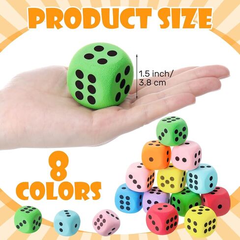 Halloscume 24 Pcs 1.5 Inch Jumbo Foam Dice Colorful Soft EVA, Round, Round in Kuwait