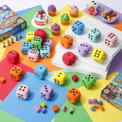 Halloscume 24 Pcs 1.5 Inch Jumbo Foam Dice Colorful Soft EVA, Round, Round in Kuwait