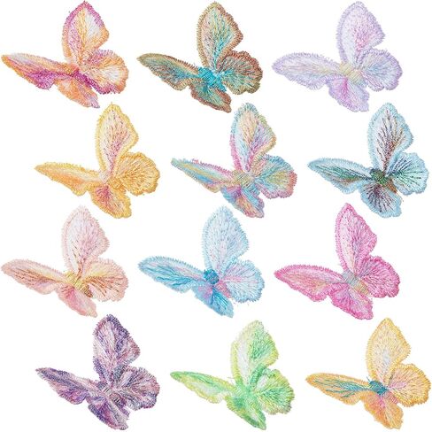 HINZIC 18pcs 9 Colors Butterfly Applique Decorative Sew On Patches Double Layer Organza Lace Embroidered for Sewing Craft DIY Wedding Bride Dress Clothes Jeans Hat Backpacks Pants Curtain Ornaments in Kuwait