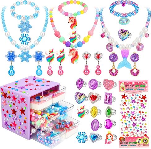 Jewelry Toys-for-Girls,Toddler Girls Toys Age 6-8,Lovely Rings Kids-Toys for 3 4 5 6 7 8 9 10 Year Old Girls,Play Jewelry Princess Toys for Dress Up,Easter Birthday Unicorns-Gifts-for-Girls in Kuwait