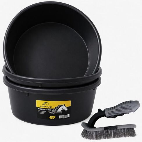 5 Pcs 3 Gallon Rubber Feed Pan with Cleaning Brush for Animals in Kuwait