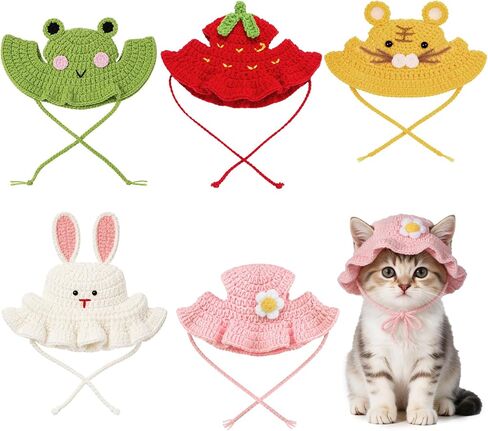 5 PCS Cat Hat, Cute Knitted Cats Hats Dog Hats Cotton & Soft in Kuwait