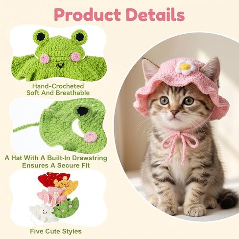 5 PCS Cat Hat, Cute Knitted Cats Hats Dog Hats Cotton & Soft in Kuwait