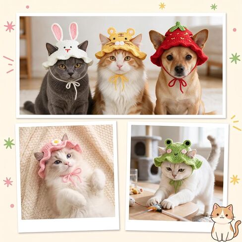 5 PCS Cat Hat, Cute Knitted Cats Hats Dog Hats Cotton & Soft in Kuwait