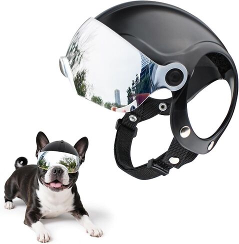 Dog Helmet for Small Breed Cool Pet Motorcycle Helmet with Drop-Down Silver Visor (Without Rivets) in Saudi Arabia
