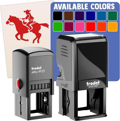 Wild Western Cowboy Riding on Horse Self-Inking Rubber Stamp Ink Stamper - 1 Inch Small - Black Ink in Kuwait