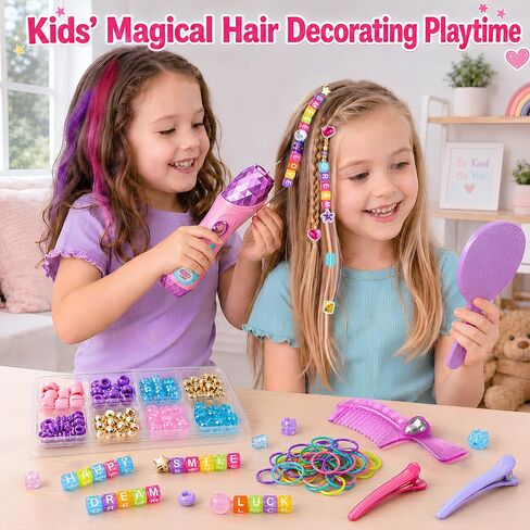 TUZT 3 in 1 Hair Gem Stamper Kit for Girls, Hair Salon Toys for Girls with Hair Beading Machine, Washable Hair Color Powder, DIY Dress Up Toy Gift for Girls Ages 5-12 in Kuwait