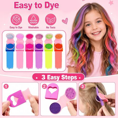 TUZT 3 in 1 Hair Gem Stamper Kit for Girls, Hair Salon Toys for Girls with Hair Beading Machine, Washable Hair Color Powder, DIY Dress Up Toy Gift for Girls Ages 5-12 in Kuwait