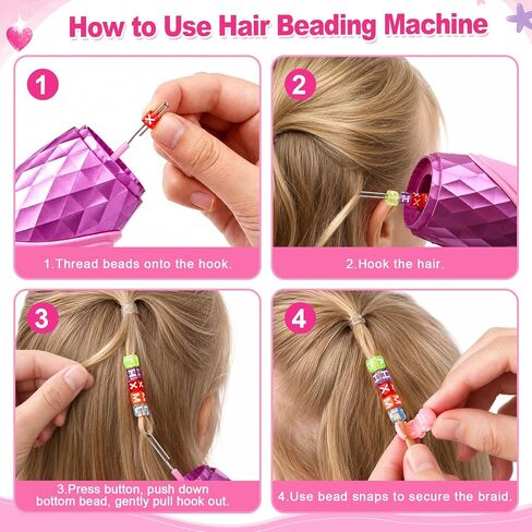 TUZT 3 in 1 Hair Gem Stamper Kit for Girls, Hair Salon Toys for Girls with Hair Beading Machine, Washable Hair Color Powder, DIY Dress Up Toy Gift for Girls Ages 5-12 in Kuwait