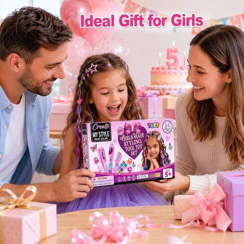 TUZT 3 in 1 Hair Gem Stamper Kit for Girls, Hair Salon Toys for Girls with Hair Beading Machine, Washable Hair Color Powder, DIY Dress Up Toy Gift for Girls Ages 5-12 in Kuwait