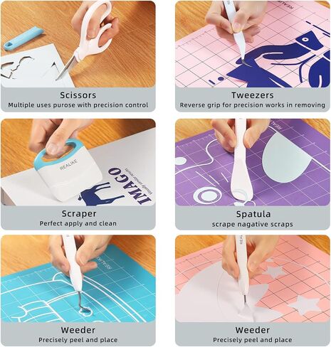 REALIKE Vinyl Weeding Tools Set Craft Vinyl Tools Kit Weeder/Scraper/Spatula/Tweezers/Scissor Basic Tool Compatible with Cricut/Silhouette/Siser HTV/Oracal Vinyl in Saudi Arabia