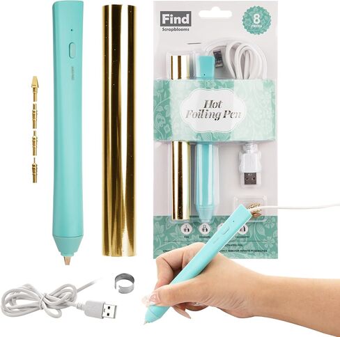 Find Scrapblooms Foil Quill Pen Starter Kit with 4 Size Metal Tips &1pc Heat Activated Foil Rolls, Hot Foiling Pen for Card Making Scrapbooking Tools,USB Powered (Grey) in Saudi Arabia
