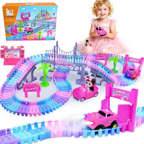 Tracks Car Toys for 3 4 5 6 Year Old Girls Kids,177 PCS 360°Rotating Flexible Track Car for Girls 3-5 Kids Flex Track Race Cars Toys Birthday Gifts in Saudi Arabia