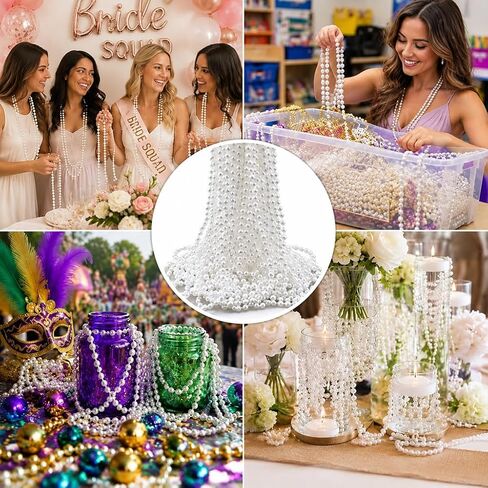 WEOXPR White Faux Pearl Bead Necklaces Bulk,Mardi Gras Beads Necklace,32 Inch Faux Pearl Necklaces for Women,Party Decorations Necklace in Kuwait