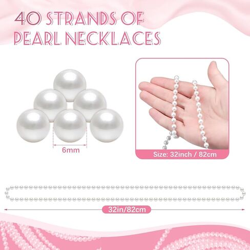 WEOXPR White Faux Pearl Bead Necklaces Bulk,Mardi Gras Beads Necklace,32 Inch Faux Pearl Necklaces for Women,Party Decorations Necklace in Kuwait