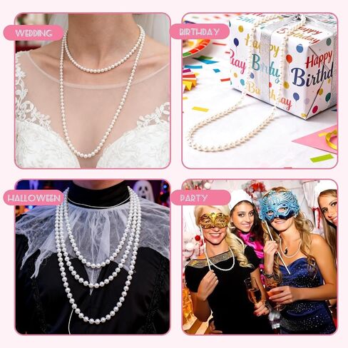 WEOXPR White Faux Pearl Bead Necklaces Bulk,Mardi Gras Beads Necklace,32 Inch Faux Pearl Necklaces for Women,Party Decorations Necklace in Kuwait
