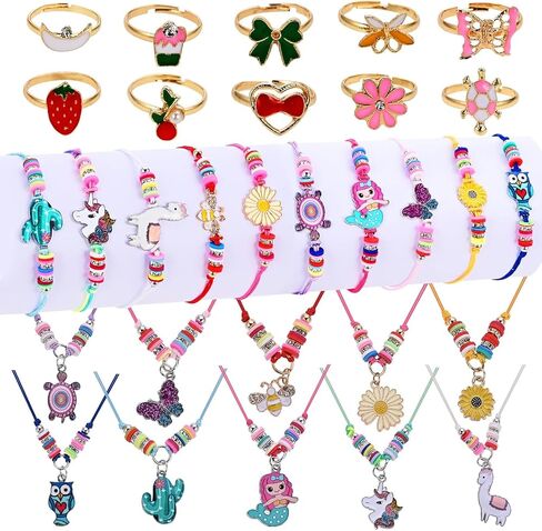 Faburo 30pcs Kids Jewelry for Girls, 10 Necklaces, 10 Rings, 10 Bracelets in Kuwait