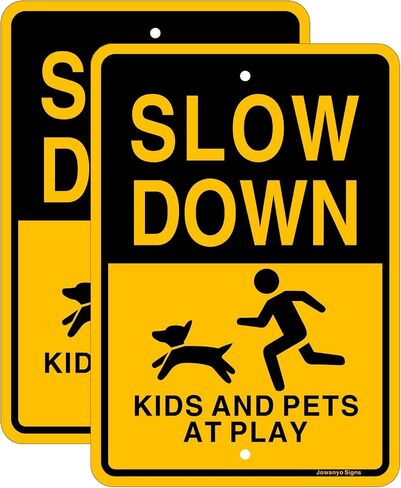 Slow Down Children at Play Sign,17 x 12 inches,Reflective Aluminum,UV Protected,Weather Resistant,Waterproof,Durable Ink,Outdoor Use,Easy to Mount(2 Pack) in Kuwait