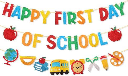 Happy First Day of School Banner Pre-Strung Glitter Classroom Decor in Kuwait