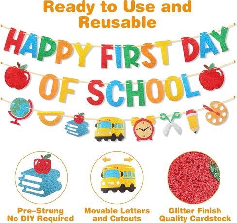 Happy First Day of School Banner Pre-Strung Glitter Classroom Decor in Kuwait