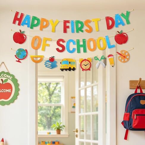 Happy First Day of School Banner Pre-Strung Glitter Classroom Decor in Kuwait
