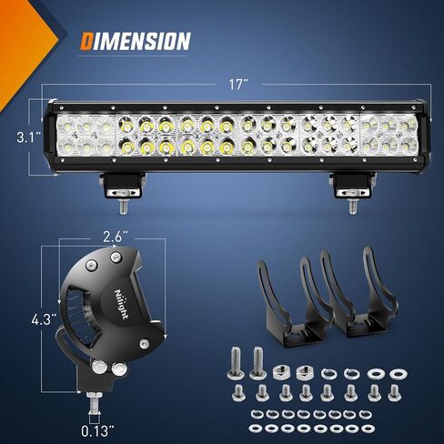 نيليت شريط اضاءة LED 17 انش 108 واط للقيادة على الطرق الوعرة، مجموعة مصابيح ضباب LED 12 فولت 24 فولت للدراجات النارية فان كامبر واجون وسيارات بيك اب ايه تي في يو تي في وسيارات الدفع الرباعي والشاحنة in Kuwait