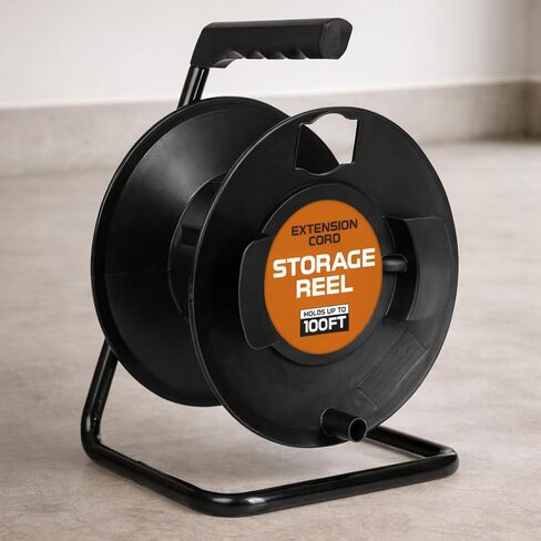 Iron Forge Extension Cord Storage Reel with Metal Stand, Black - Portable Cable Reel, Holds Up to 100 Ft of Electrical Cord, Hose, or Rope in Kuwait