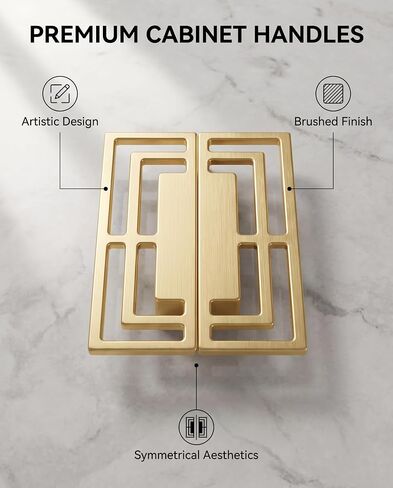 6Pcs of Gold Brushed Drawer Handles Pulls, Closet TV Cabinet, Stylish Golden Copper Handles Modern Chinese Auspicious Patterns Double-Hole 32mm Handle in Kuwait