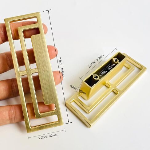 6Pcs of Gold Brushed Drawer Handles Pulls, Closet TV Cabinet, Stylish Golden Copper Handles Modern Chinese Auspicious Patterns Double-Hole 32mm Handle in Kuwait