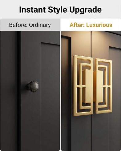 6Pcs of Gold Brushed Drawer Handles Pulls, Closet TV Cabinet, Stylish Golden Copper Handles Modern Chinese Auspicious Patterns Double-Hole 32mm Handle in Kuwait